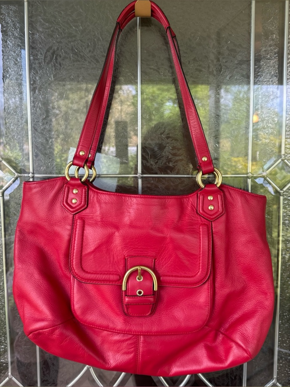 Coach Campbell Belle Carryall Shoulder Handbag Purse Red Leather F24961 Gold